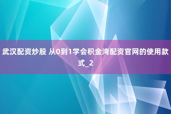 武汉配资炒股 从0到1学会积金湾配资官网的使用款式_2